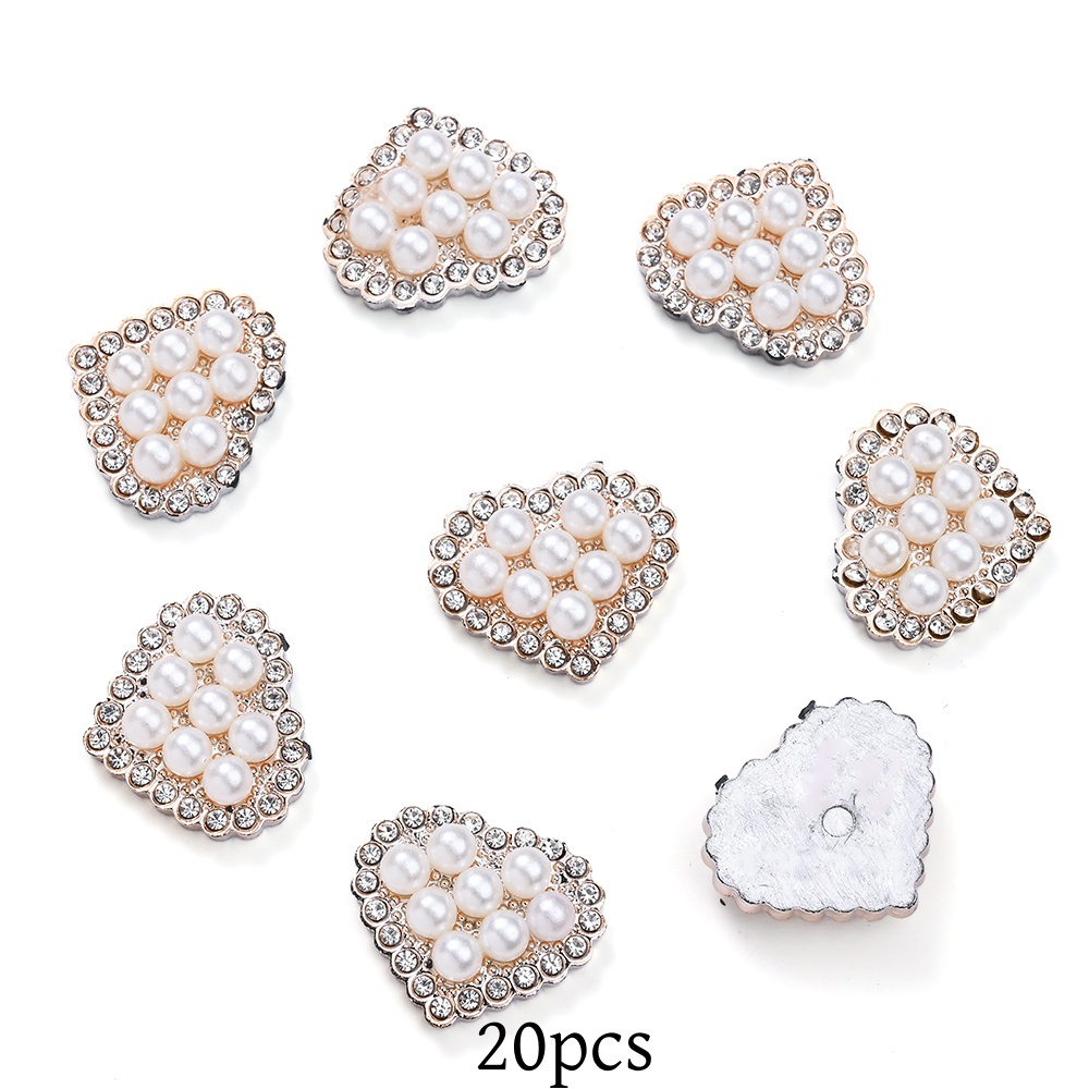 20pcs White Love & Flower Flatback Beads with Rhinestones